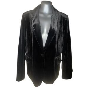 Halston Black Crush Velvet Black Single Breasted Blazer, Sz L